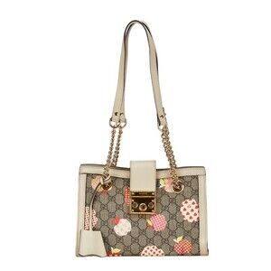 Gucci GG Padlock Apple Heart Chain Shoulder Bag Beige Tan Black Leather